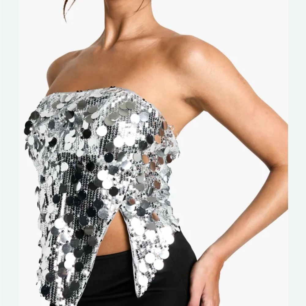Cider Silver Sequin Crop Top